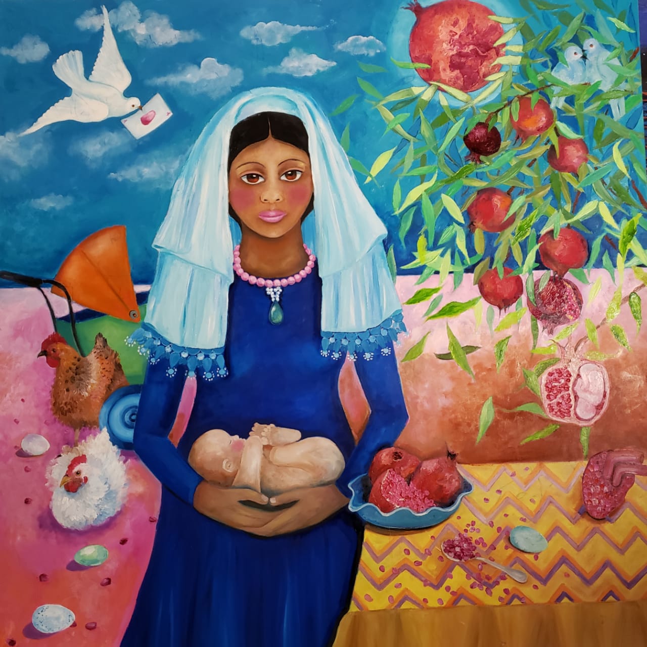لوحة الرمان والخصوبة للفنانة ثريا فهمي