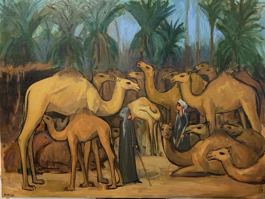لوحة سوق الجمال للفنان علاء عوض بمعرض على طول الطريق من المدينة القديمة