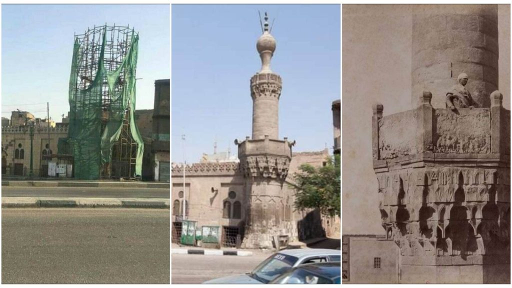 هدم أم ترميم: مطالبات بالكشف عن مصير مئذنة مسجد «الغوري» بعرب اليسار مأذنة مسجد الغوري مراحل زمنية مختلفة