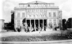 One of the first photographs taken of the exterior of the Royal Opera House.